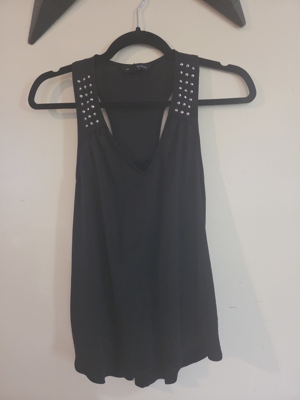 Rock & Republic Black Studded Shoulder Tank Top